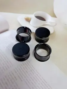 Double Flared Black Acrylic Ear Tunnel Plugs Gauges Expanders Saddle Hollow Tunnels Stretcher Earrings for Men Women Cute Lobe Stretching Body Piercings Jewelry 2 Pairs Set Gifts