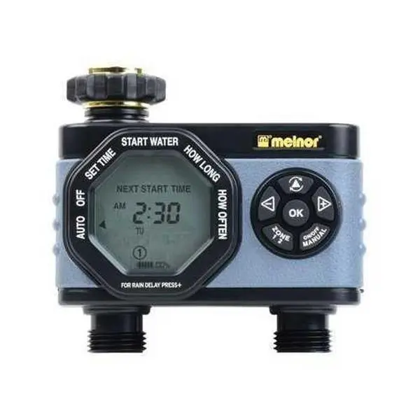 Melnor 73100-53100 Aquatimer Digital Water Timer Plus, LCD Display, 1 lbs, Batteries-Powered, Automatically Waters Up to 6 Times Per Day, Bypass Outlet, Garden Water Timers