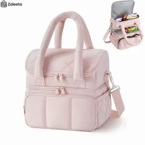Zaleeta Insulated Lunch Bag for Women, Double Deck Large Capacity Lunch Box, Quilted Puffer Cooler Tote with Adjustable Shoulder Strap, Leakproof & Reusable Thermal Meal Prep Bag for Work Picnic Travel