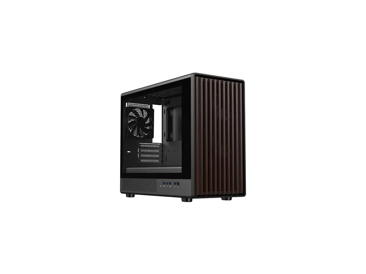 DIYPC DIY-mATX06-Wood Black USB3.0 /Type C Micro ATX Mid Tower Gaming Computer Case w/ Tempered Glass Side Panel and Walnut Wood Front Panel / 4 x PWM Fans Pre-Installed