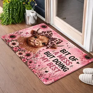 1pc, 2pcs, 3pcs Cute Highland Cow Printed Doormat, Durable & & Machine-Washable, Suitable for Indoor & Outdoor Use, Ideal for Living Room, Bedroom, Kitchen, Bath, Balcony, Corridor, Porch, Office, Also As Bedside Rug, Front Door Doormat, Entry Mat