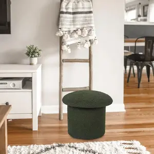 Adeco Footstool Ottoman Mushroom Shaped Teddy Velvet Upholstered Small Foot Rest