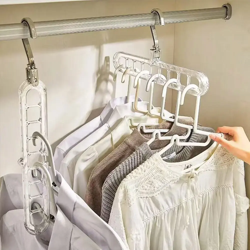 PVC 9-Hole Heavy-Duty Compact 360-Rotational Multifunctional Plastic Clothes Hangers (3-Pack of 5-Packs) - Foldable Space-Saving Organizer Accessory with Hooks for Shirts, Jumpers, Wardrobe Organization