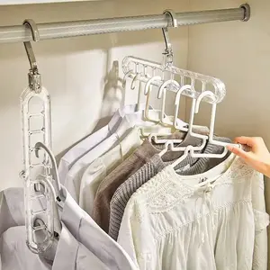 3/5 Pack Transparent 9-Hole Hangers – Foldable Space-Saving Closet Organizer for Clothes, Shirts & Wardrobe Storage
