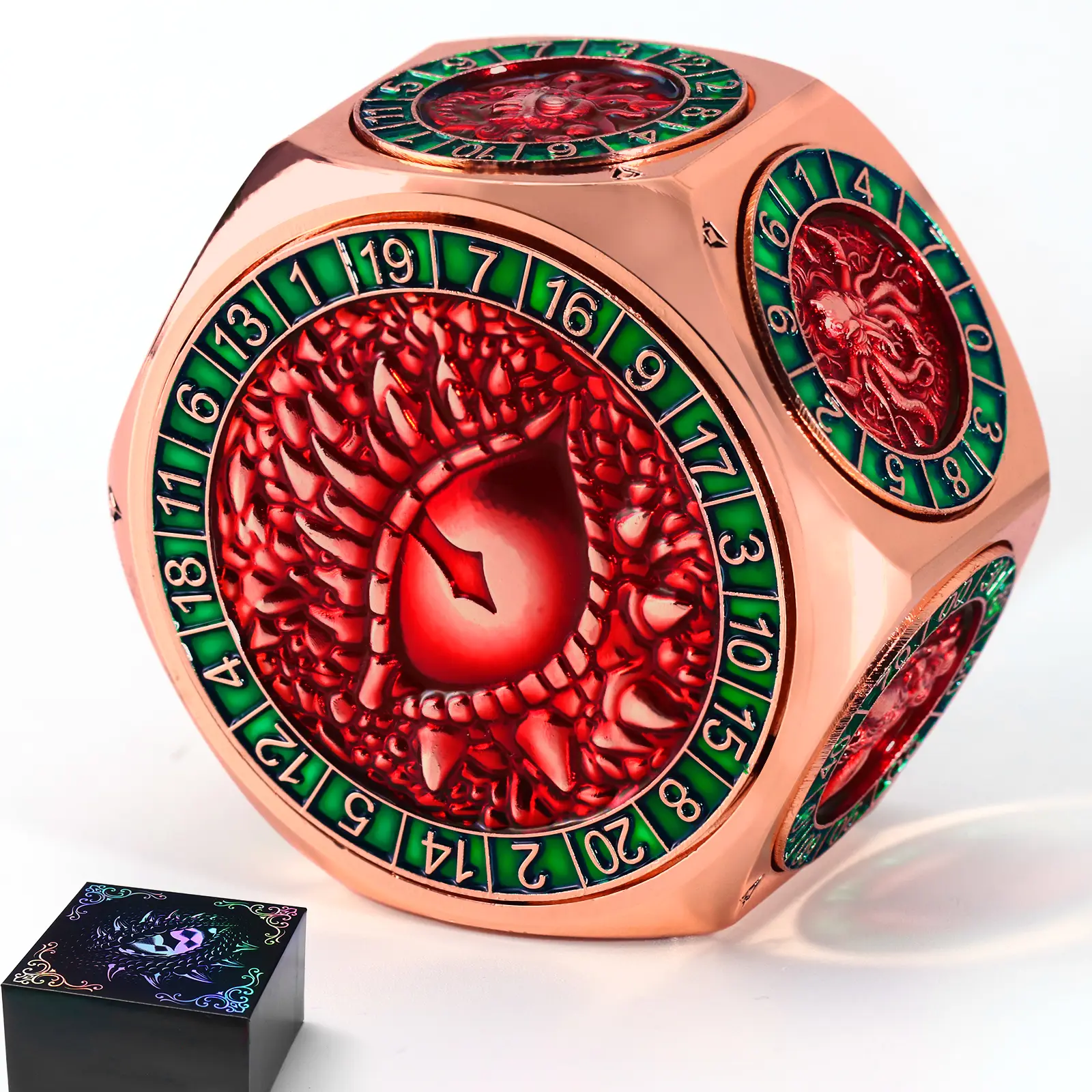 ZHOORQI BPA-Free 8-in-1 60mm Metal Spinner Dice Set - Dual D20, 3D Monster Engravings, Smooth-Spinning & Satisfyingly Heavy, Easy-Reading Index, for Dungeons and Dragons TTRPGs, 10-12 Years Birthday Ultimate TTRPG Gifts (Copper Red)