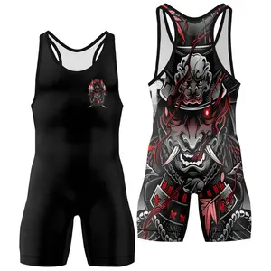 BattleFitGear Devil Shogun Wrestling Singlet – Men's Compression Fightwear for BJJ, MMA, Grappling & Gym Warriors