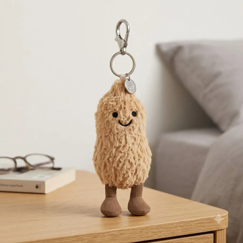 Jellycat Amuseables Peanut Bag Charm – Cute Snack-Inspired Accessory with Clip, Soft Texture & Playful Character