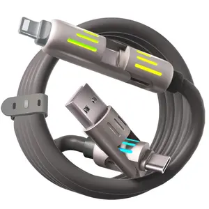 240W 4-in-1 USB C Cable with LED Indicator, PD 5A Fast Charging & Data Sync, Silicone, Compatible for iPhone, Samsung, Laptop, Multi Device, 5FT (Gray)