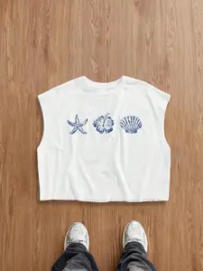 Men's Tropical Shell Print Graphic Vest, Casual Streetwear, Outdoor Fashion, Sporty Style, Fitted, Trendy and Comfortable, Perfect for Daily Wear