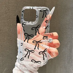 Elegant Bowknot Design Transparent Full Coverage Tpu Phone Case, Shockproof Gift for Friends & Family, Compatible with iPhone Models