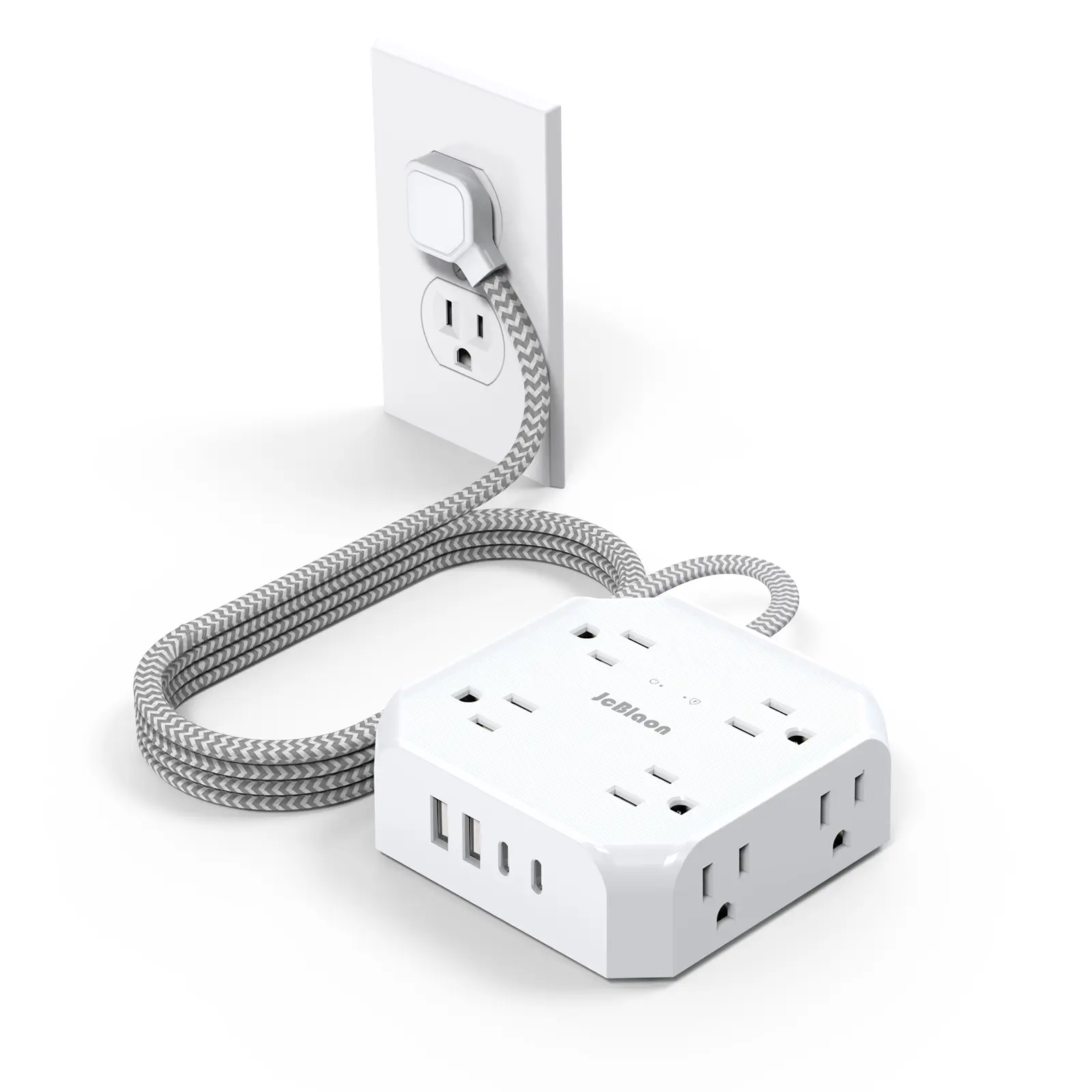 USB Multi-Plug Surge Protector Power Strip - Surge Protectors with 8 Outlets, 4 Charging Ports (2 USB-C), 5Ft Braided Flat Plug Extension Cord, Dorm Room Essential, Multiple Plug Outlet, Mountable Power Strip