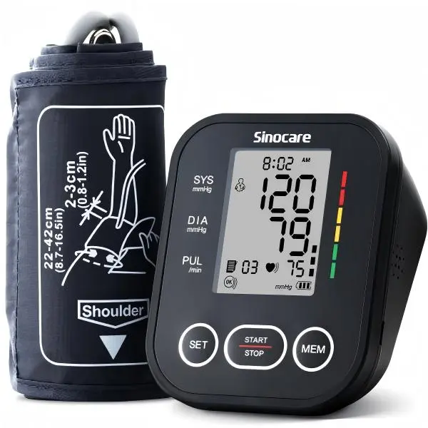 Sinocare Upper Arm Digital Blood Pressure Health Monitor, 8.6"-16.5" Adjustable Cuff, Dual User Mode with 99 Memories, 3-Color Backlit Digital Screen, Irregular Heartbeat Alert, Fast Reading, HSA/FSA Eligible Home Bp Machine, Heart Rate Alert