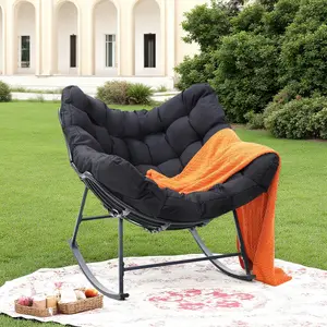 Large Rattan Papasan Rocking Chair – Indoor & Outdoor Wicker Rocker with Plush Cushion, Modern Egg Shape