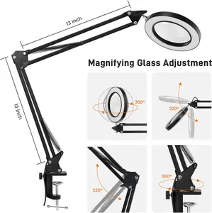 10X LED Magnifying Glass Desk Light Dimmable Real Glass LED Lighted Magnifier with Clamp 3 Color Modes Craft Light Lamp with Adjustable Swing Arm for Close Works Crafts Repairing Sewing