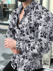 Men's Tropical Print Shirt - Long Sleeve Casual Button Down for Vacation