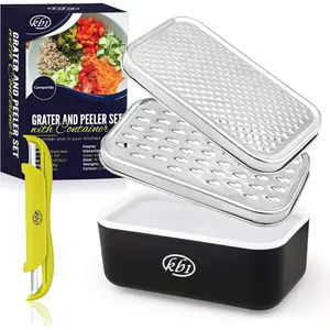 Cheese Grater with Container and Lid & Peeler Set - Vegetable Fruit Multi-Function Stainless Steel Kitchen Utensil Kit with Black  Plastic Storage  Box - Hand  Graters & Peelers
