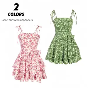 Women's All Over Print Tie Shoulder Rompers, Boho Casual Sleeveless Spaghetti Strap Tie Wide Leg Overalls Short Romper Holiday Vacation Beach Summer Clothes Ladies Clothes for Daily Wear