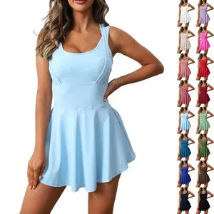 Danedvi Women's Sleeveless 2-in-1 Athletic Dress - Tennis Attire, Workout Exercise Dress with Built-in Shorts for Sports Activities