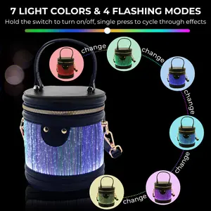Portable Rechargeable Crossbody LED Light Up Bucket Bag, 7 Color Changing Glow In The Dark Crossbody Purse With 4 Flashing Modes, Press Switch To Control, Stylish Handbag For Night Out Party Concert