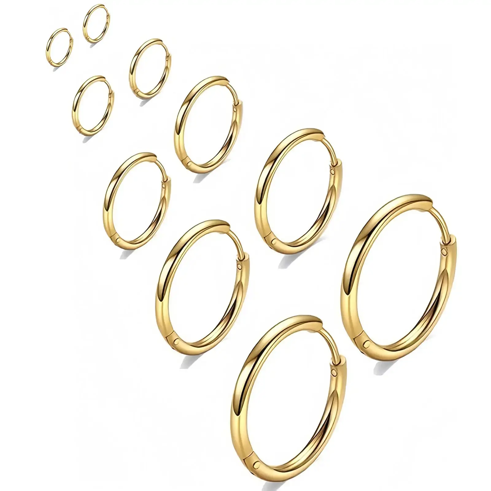 5 Pairs-Gold-6mm 8mm 10mm 12mm 14mm