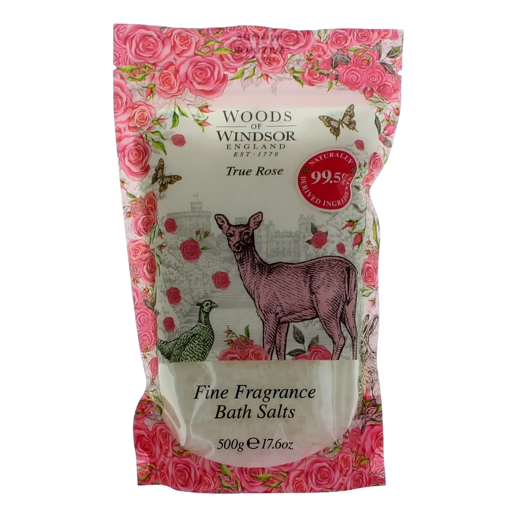 Women's True Rose Bath Salts, Relaxing Floral Body Moisturizer with Bulgarian Rose-Geranium Fragrance, 17.6 oz