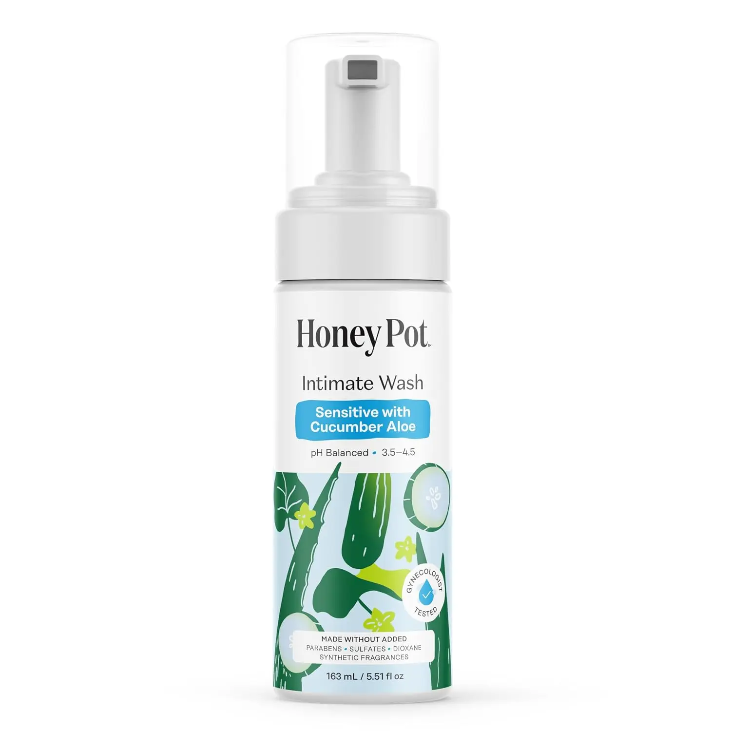( 2 PACK) The Honey Pot Company - Feminine Wash - Sensitive w/Cucumber Aloe - pH Balanced, Herbal Infused Plant-Based Feminine Care for Sensitive Skin - Daily Intimate Cleanser for Women - 5.51 Fl Oz