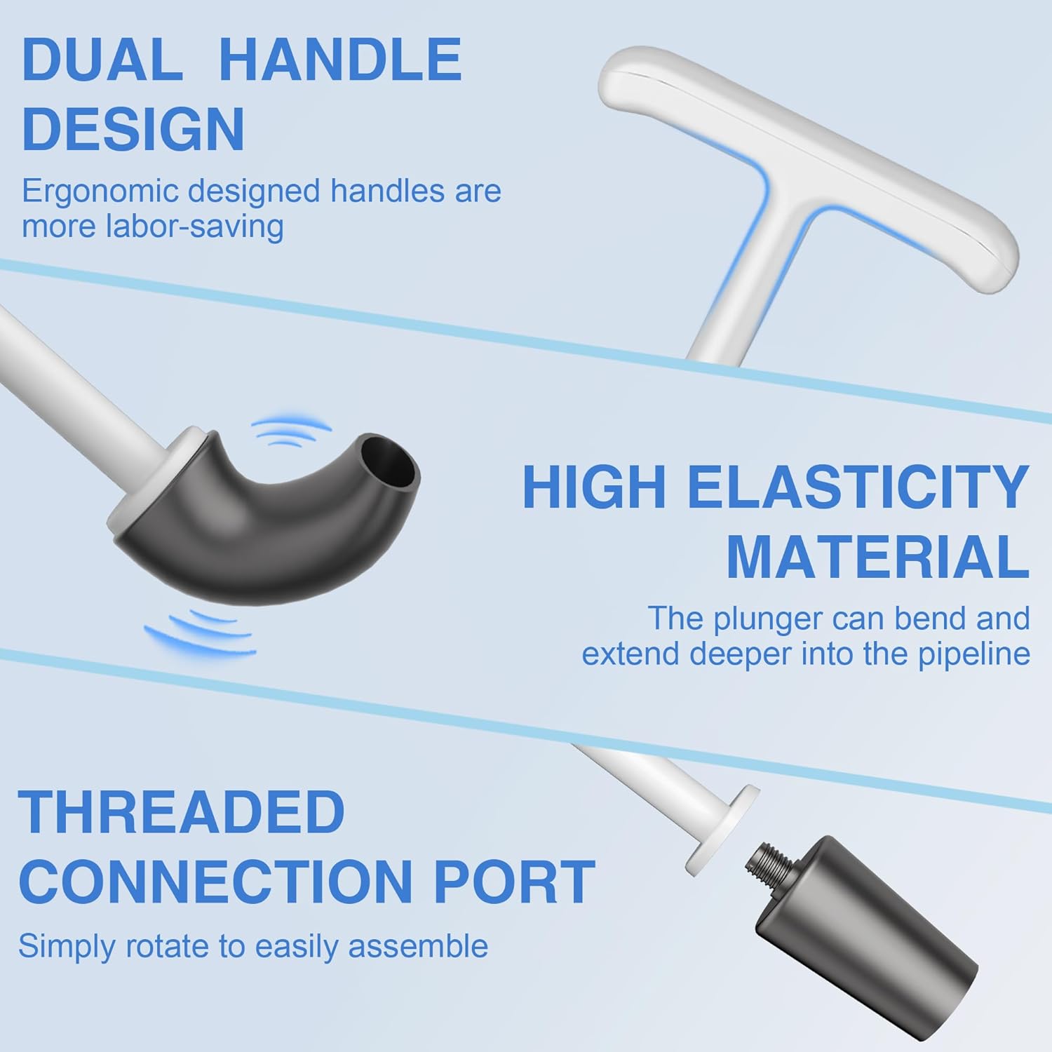 Snofrid Upgraded Toilet Plunger with Holder, Wall Mounted Toilet Bowl Plunger with Hideaway Caddy, Dual Handle Plunger for Bathroom Built-in Drip Tray, Easy to clean,White