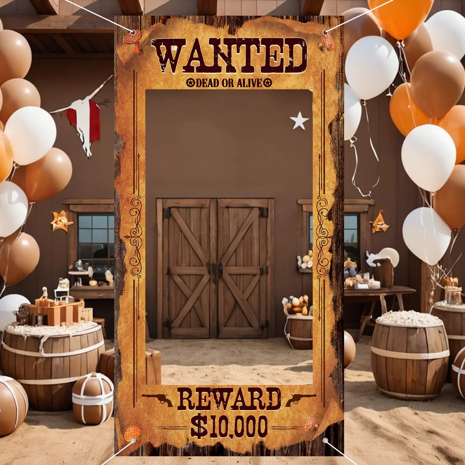 Cowboy Party Decoration, Western Wanted Photo Banner, Fun Frame Banner, West Wanted Photo Booth Prop, Wild Western Selfie Banner for Birthday Party, Decorative Banner, Ornaments