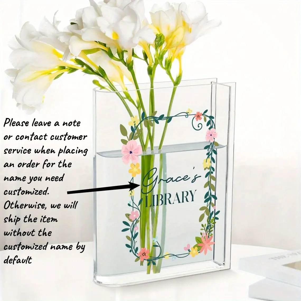 Custom Floral Acrylic Book Vase Personalized "Reader's Library" Design with Colorful Flowers Ideal Librarian Gift for Book Lovers Home Decor Bookshelf Accent Book Lover Gifts