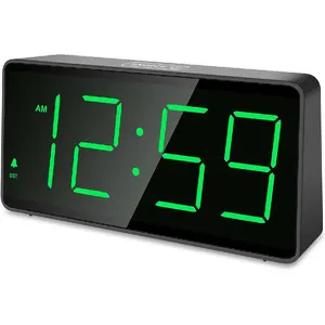 Modern Digital Alarm Clock, Cordless Battery Operated Design for Bedrooms with Large Dimmable Green Display, Loud with Adjustable Volume for Heavy Sleepers, Batteries