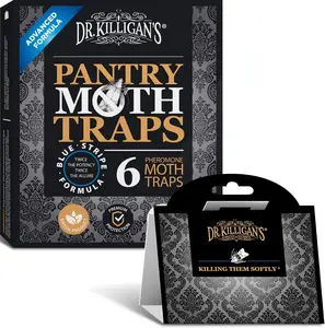 Dr. Killigan's Premium Double Potent Pantry Moth Traps with Pheromones Prime, Sticky Indian Meal Moth Traps for Kitchen, How to Get Rid of Moths in House (6 Pack, Black)