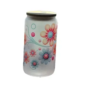 Personalized Wedding Gift for Bride Custom Frosted Glass Cup with Lids and Straw Birth Flower Glass Tumbler with Name Birthday Gifts Bridesmaid Proposal Gifts Ice Coffee Cup Bachelorette Party 1 Pack Customized Multicolor