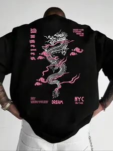 Men's Dragon Print Graphic Casual Fashion Comfy Loose-Fit Short Sleeve Round Neck T-Shirt, Summer Fashion Top for Sports Outdoor Activities Daily Wear, Animal