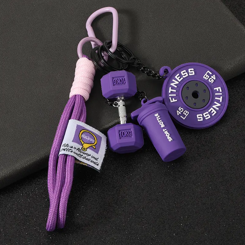 Hanging 2-Piece Silicone Fitness Keychain Set - Dumbbell, Kettlebell, Weight Plate Designs - High-Quality Gym Accessories for Men, Women, Gift-Worthy Fashion Jewelry