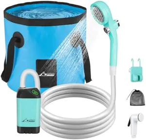 WADEO Portable Shower for Camping, Outdoor Electric Shower Rechargeable Pump with 20L Collapsible Bucket, Camping Shower Head Nozzle for Camping, Hiking, Traveling, Washing