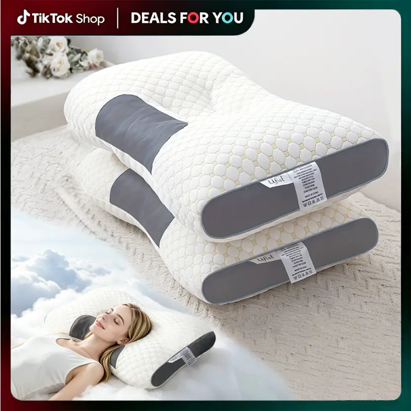 【Black Friday】UFIST 2-Piece Cervical Pillow Set – Ergonomic Head & Neck Support for Side & Back Sleepers, Soft Fabric, Classic White/Grey or Upgraded Memory Foam with Quilted Cover,