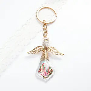 Our Lady of Guadalupe Crystal Gold Angel Keychain