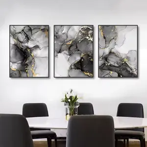 3 Pieces/set of Optional Wooden Frame, Abstract Black White Gold Marble Art Canvas Painting, Living Room Frameless Wall Decor, Modern Home Decor Poster Pictures