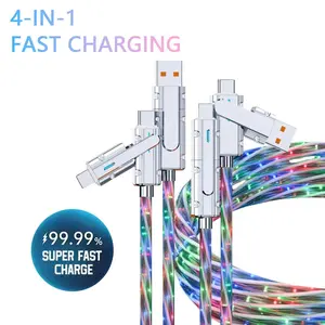 Portable 4 in 1 Charging Cable with Colorful Lights 120W Multifunctional Anti-Interference Data Cable Support Type-C to Type-C Reverse Charging Type-C 100W Lightning 27W