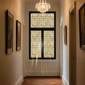3D Colorful Circular Pattern Window Privacy Film, Bohemian Window Privacy Film, Window Decal for Home Bathroom Shower Door, Decorative Stickers, Floral Pattern Sticker