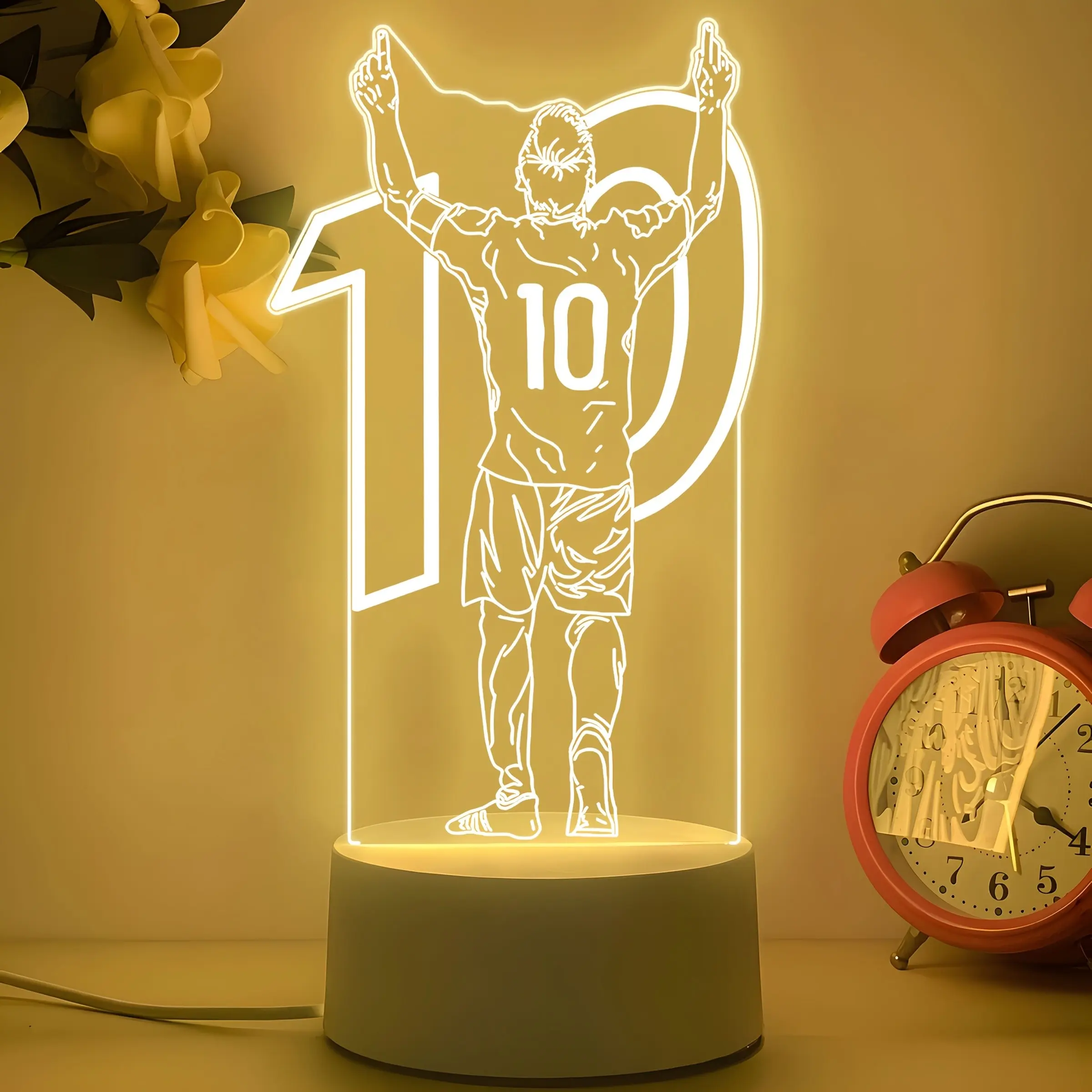 Acrylic Desktop Night Light, Classic Football Star Design, Warm Glow, Eye-Friendly, Perfect for Bedroom & Desk Decor, Decorative Lighting, Ideal Gift for Fans