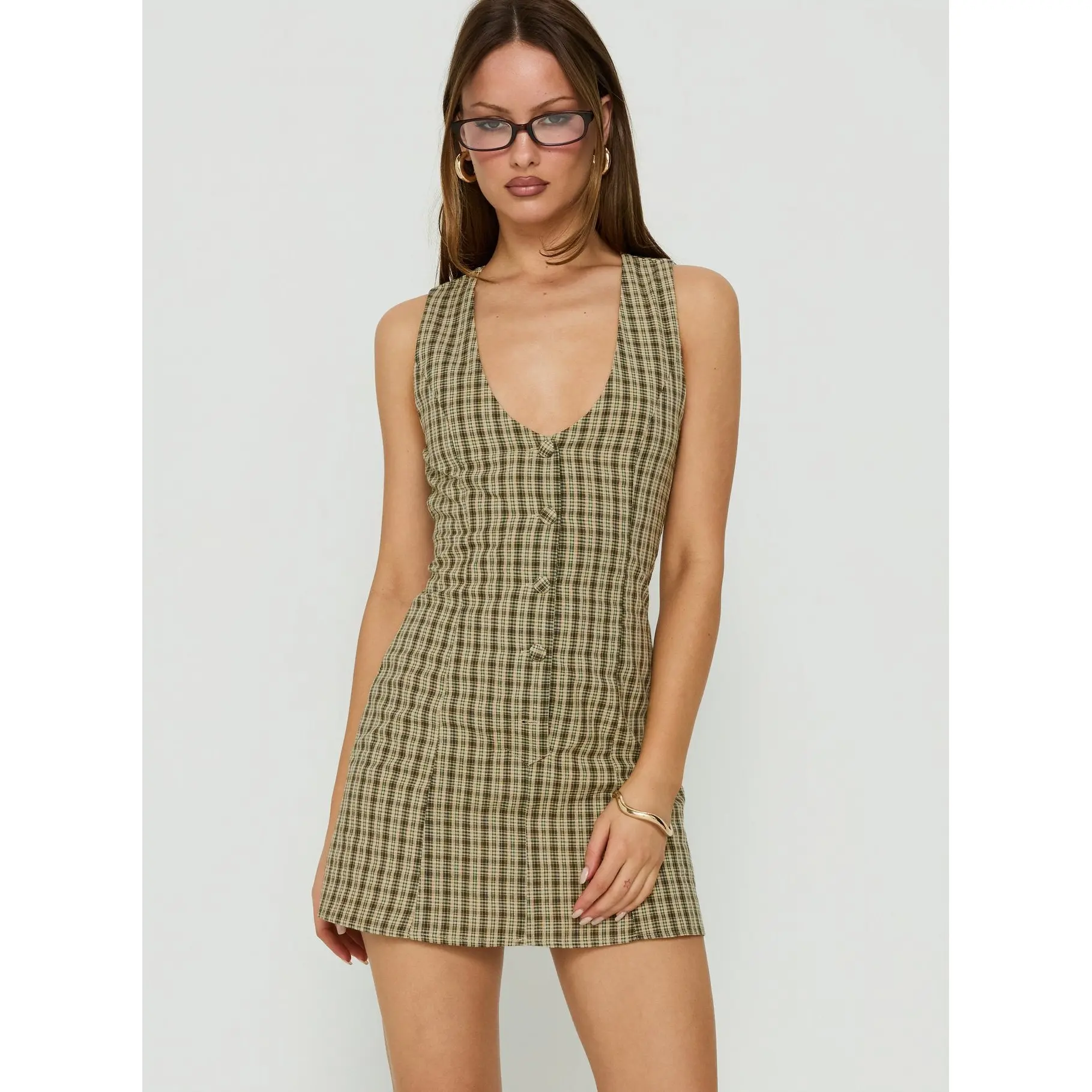 Sylvara Button Up Playsuit Green Check