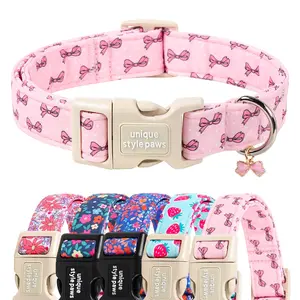 Unique Style Paws Girl Pink Dog Collar with Plastic Quick-Release Buckle and Cute Charm, Adjustable Dog Accessory for Small Medium Large Dogs