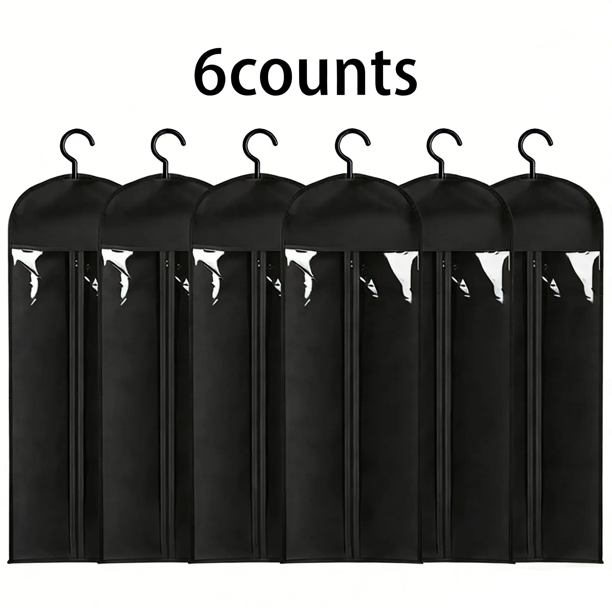 6-Piece Transparent Wig Storage Bags with Hooks, Zipper Dustproof Design, Ideal for Wigs & Hair Extensions, Suitable for All Home Scenes, Dustproof Cover