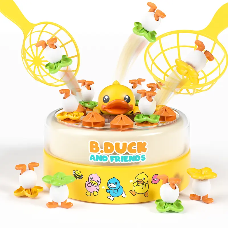 B.Duck Animal Themed Bounce and Catch Board Game with Egg, Random Bounces, Surprise Element, Cool Music - Battery-Required, Unisex Kids' Gift for Family Fun Night, Halloween, Birthday (2+ Players)
