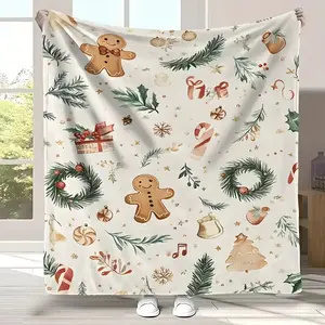 Funny Comfy Polyester Blanket Gingerbread and holiday pattern blanket, polyester fabric, machine washable, suitable for bedroom living room decoration The Ultimate Christmas Present