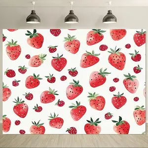 Versatile Watercolor Strawberry Backdrop - Polyester Fabric, Multiple Sizes, Party Decoration Supplies, Perfect for Parties & Outdoor Decor