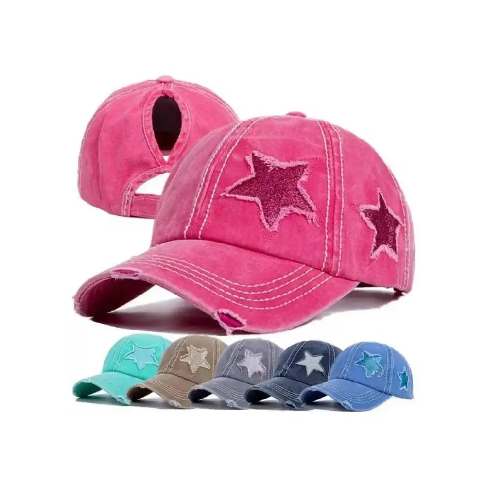 Unisex Star-Embroidered Baseball Cap, Adjustable Snapback Sun Protection Hat for Casual Outdoor Sports, Hats for Women
