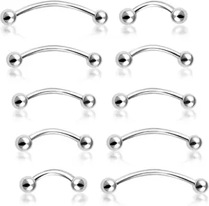 10PCS Curved Barbell Set | Surgical Steel Piercing Jewelry | Multi Size 16G Rook Helix Eyebrow Rings