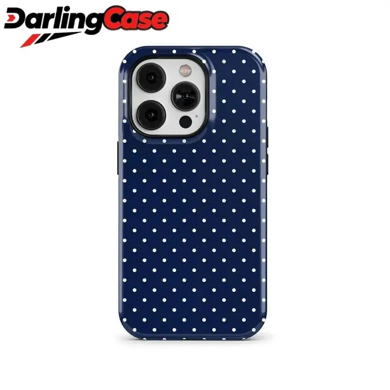 Darlingcase Navy Blue Polka Dot Shockproof Protective Phone Cover For iphone 17 pro max cases girls phone case iphone 16 15 14 13 12 Pro Max , Durable Anti-Drop Case for Smartphones, Holiday Gift Choice Protection Casing